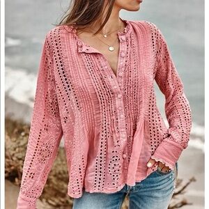 Johnny Was Pink Lace Blouse